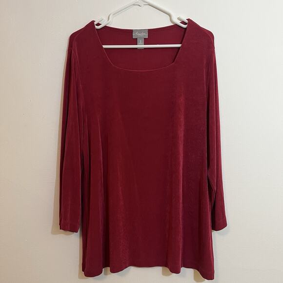 Chicos Travelers 3 Top Red Slinky Square Neck Holiday Travel Non Wrinkle Shirt - Picture 1 of 8